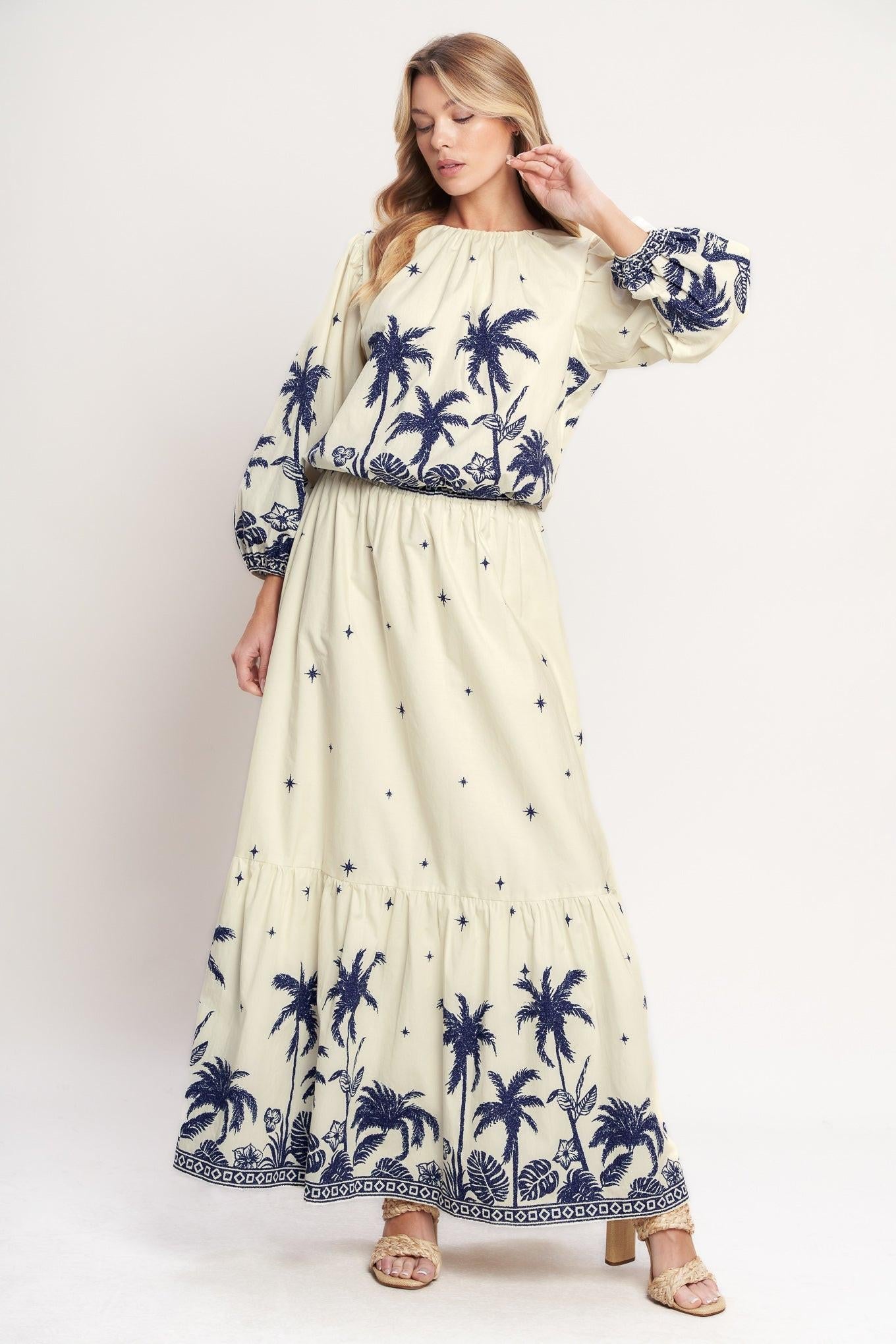 Boho Constellation Woven Maxi Skirt