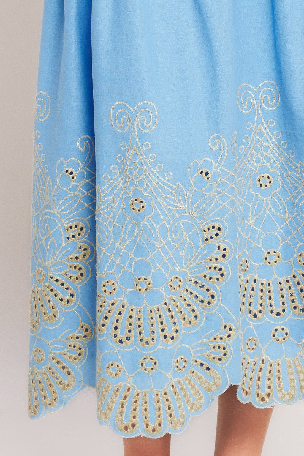 SKY BLOOM WOVEN EYELET MIDI SKIRT