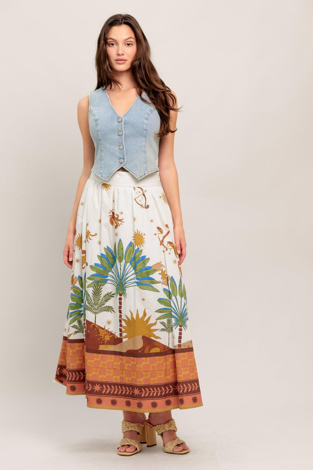 Sunlit Garden Woven Full Midi Skirt