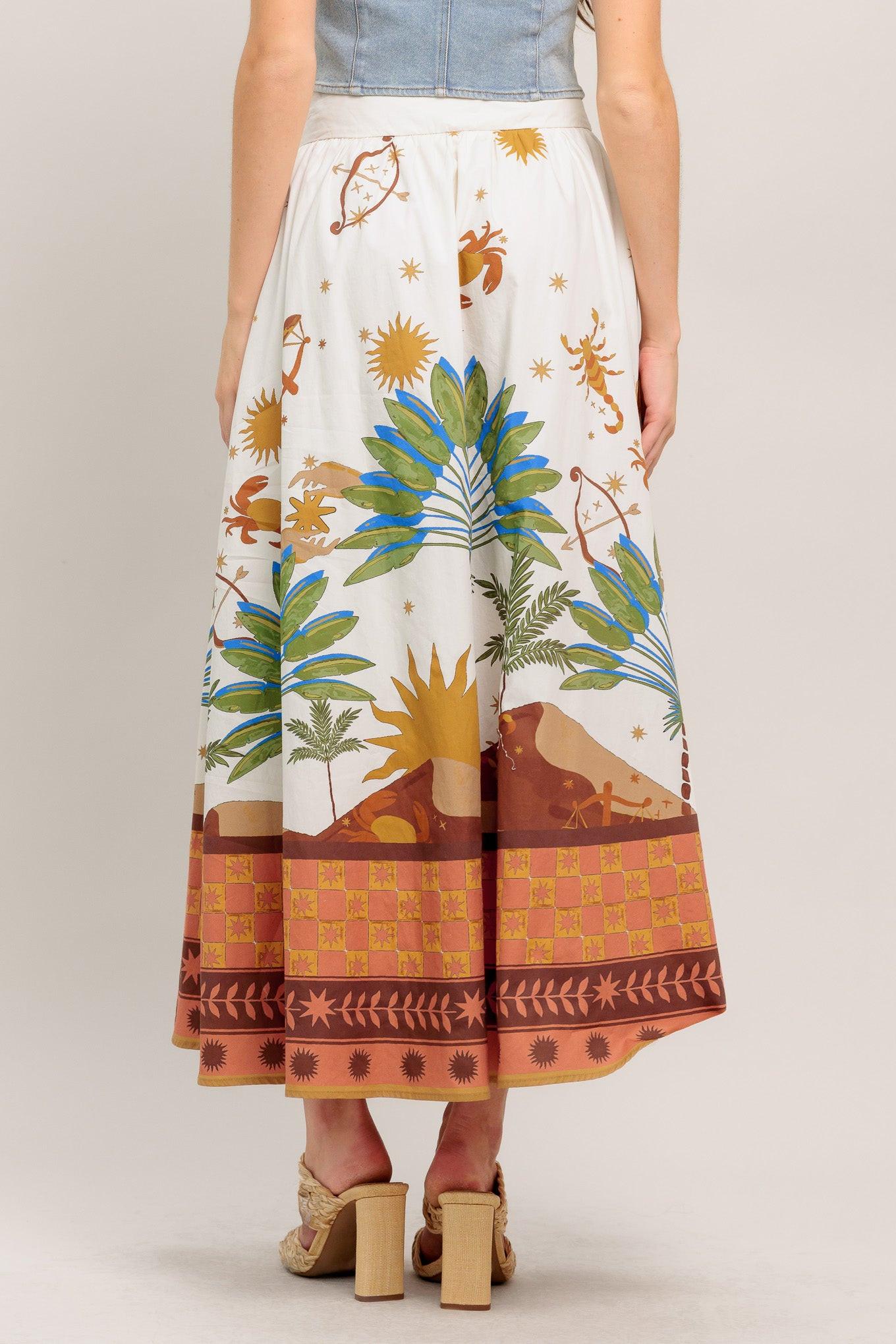 Sunlit Garden Woven Full Midi Skirt