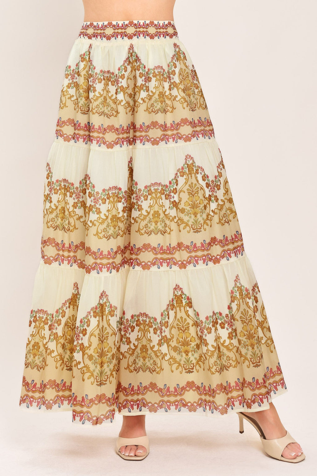 Gilded Scroll Print Maxi Skirt