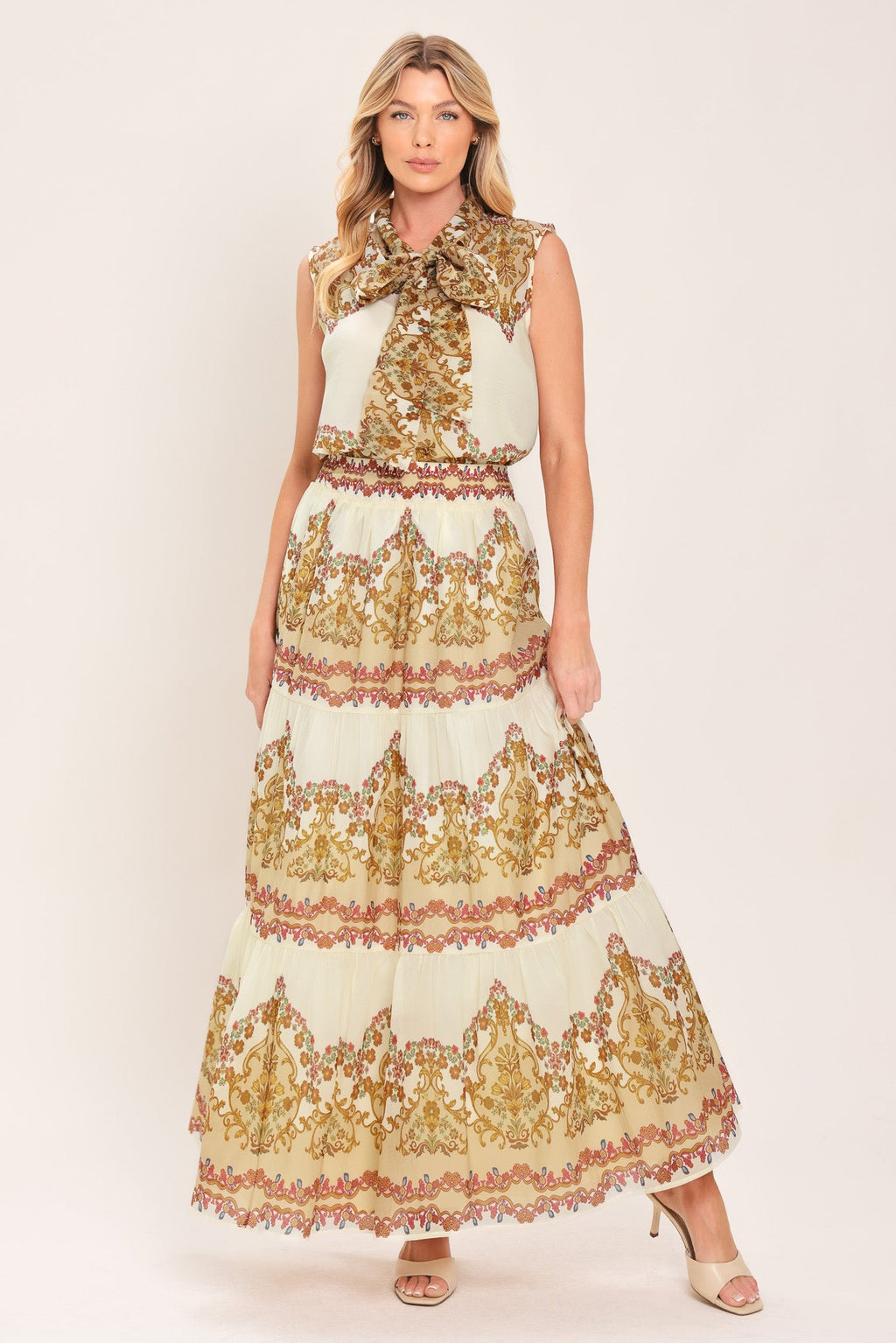 Gilded Scroll Print Maxi Skirt