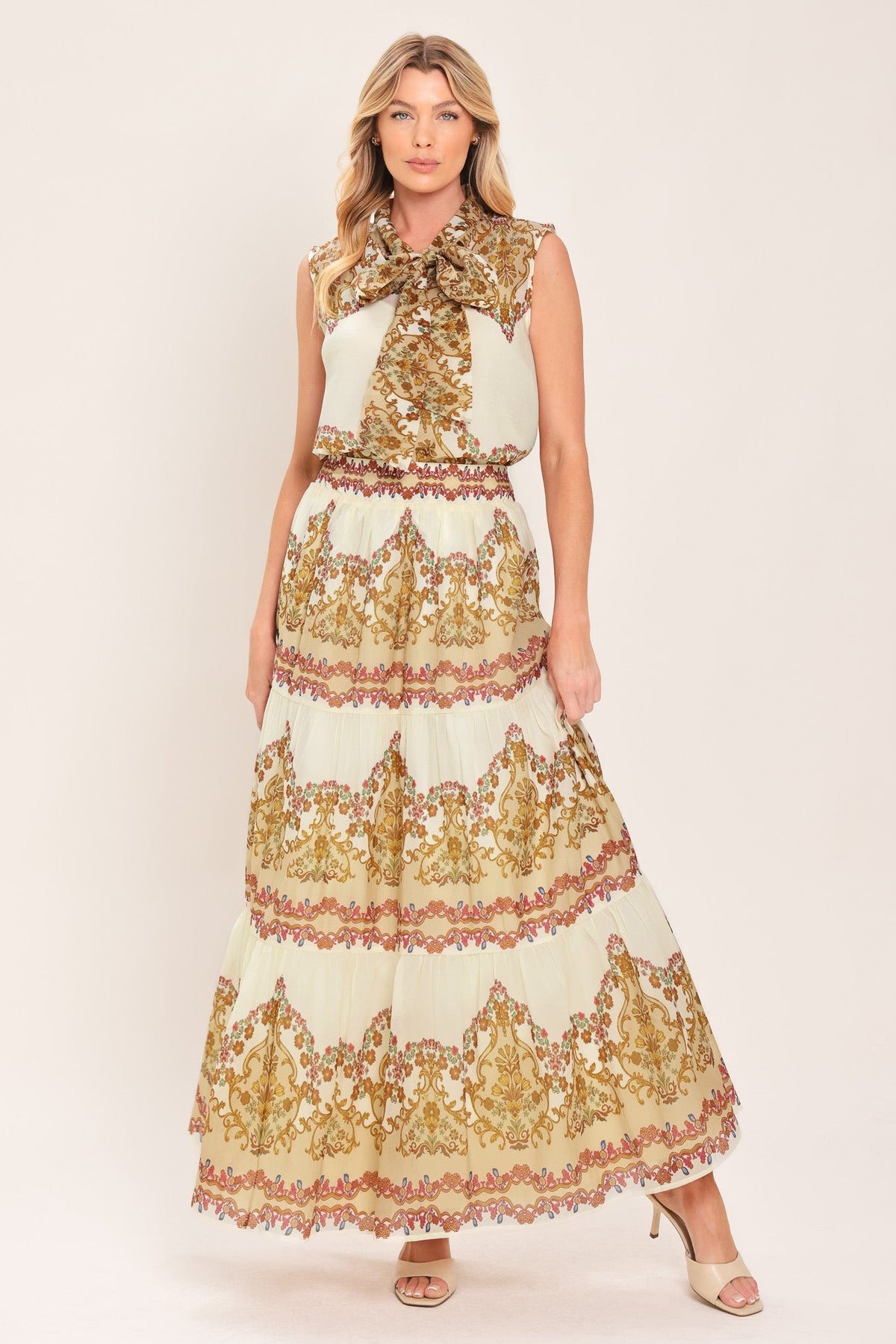 Gilded Scroll Print Maxi Skirt