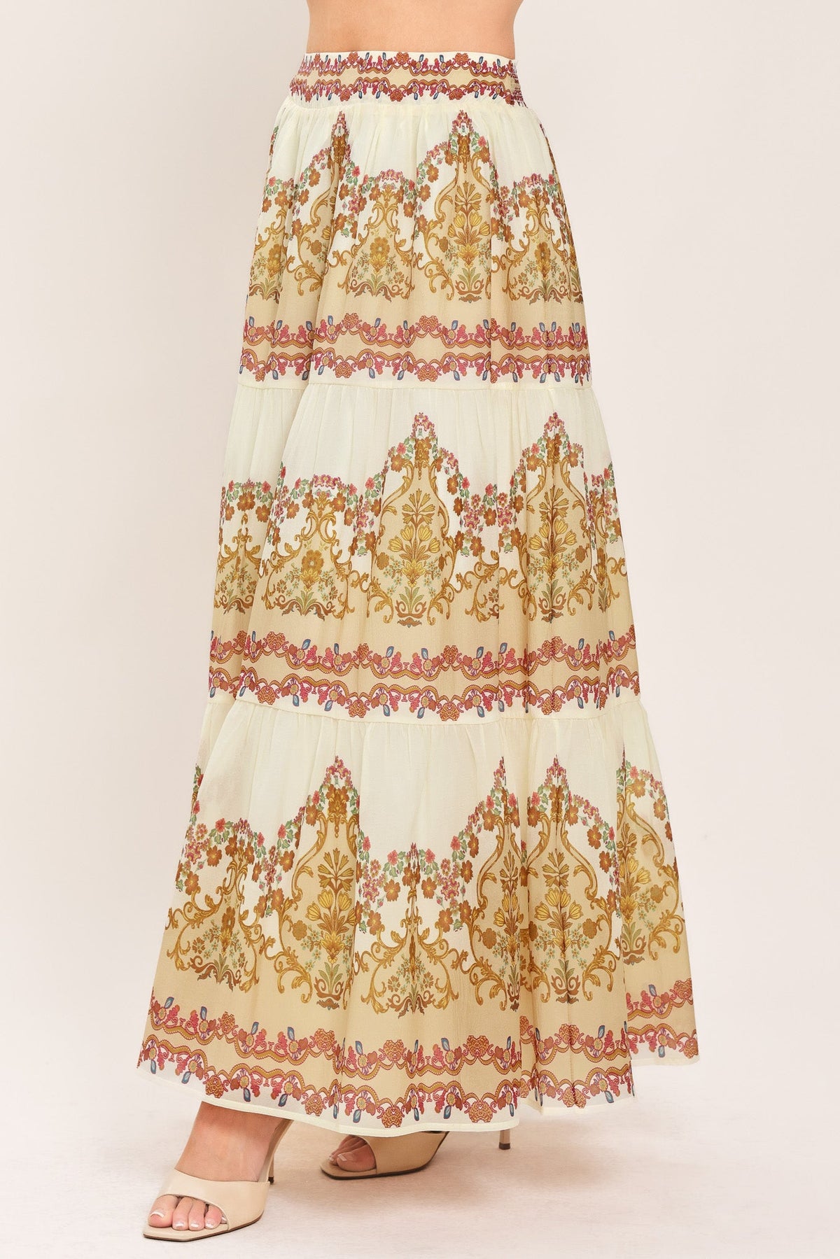 Gilded Scroll Print Maxi Skirt
