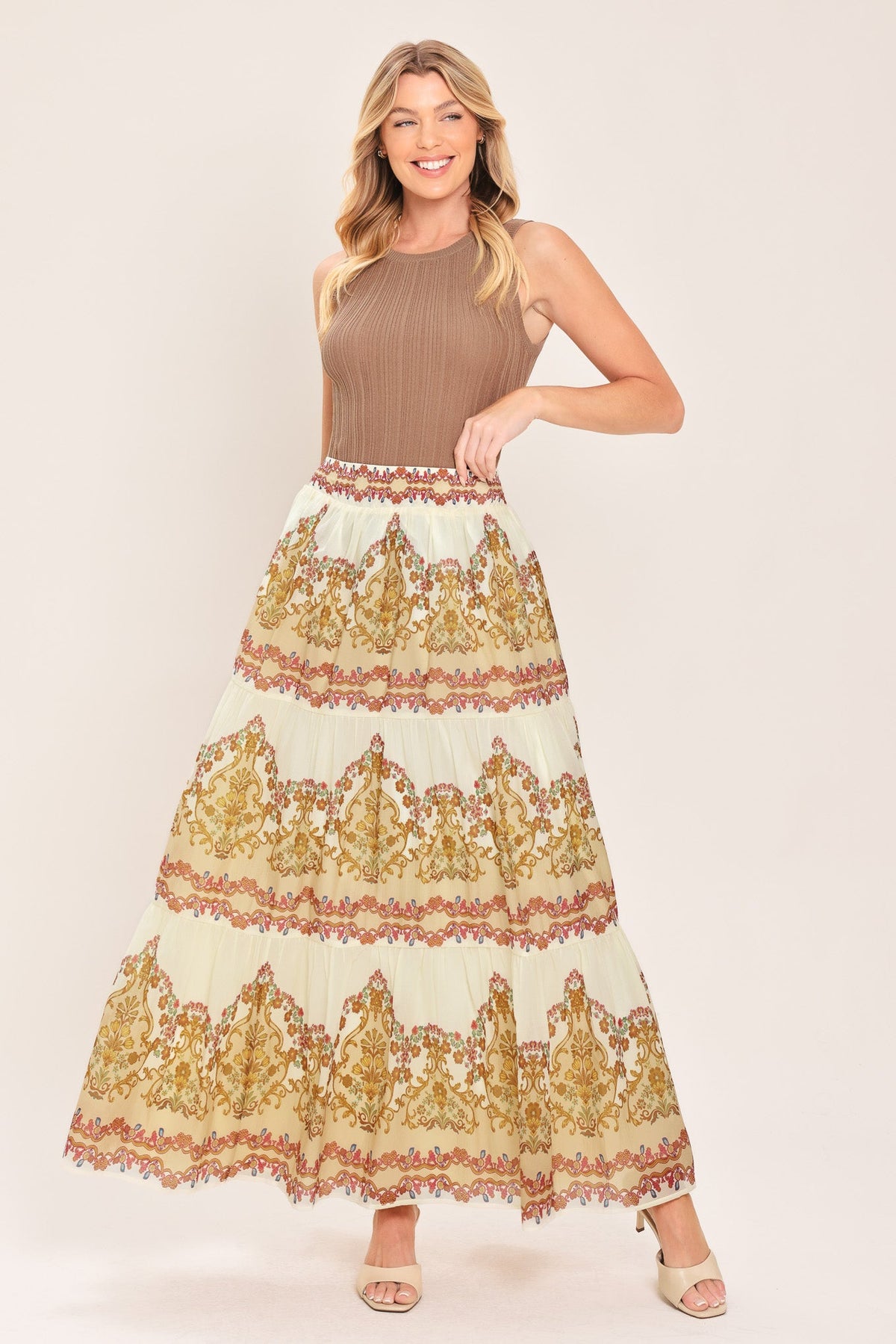 Gilded Scroll Print Maxi Skirt