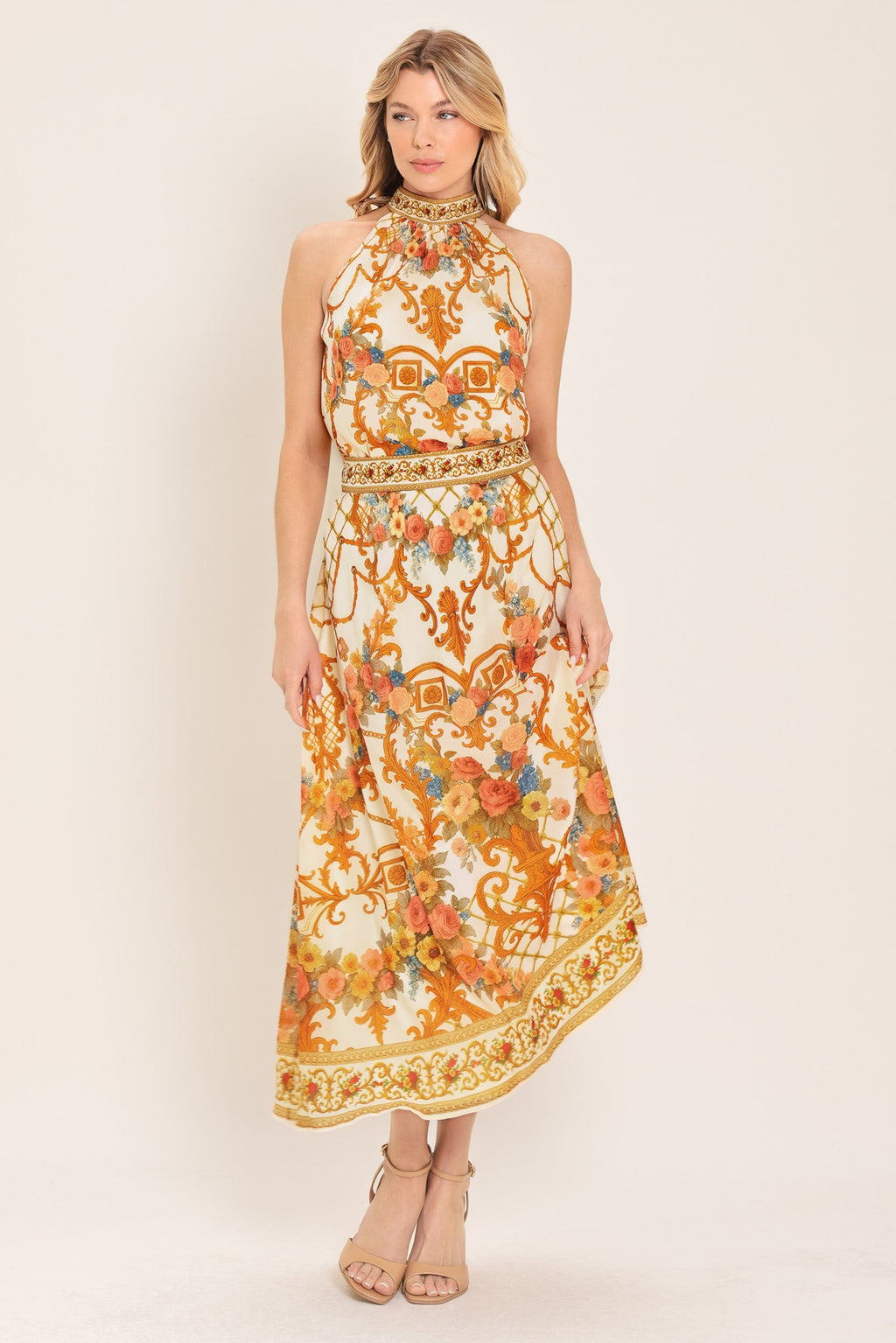 Antique Bloom Woven Midi Circle Skirt