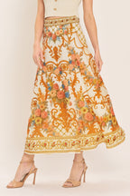 Antique Bloom Woven Midi Circle Skirt