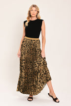 Golden Leopard Pleated Maxi Skirt