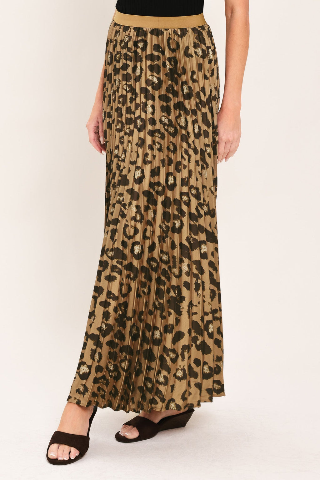 Golden Leopard Pleated Maxi Skirt