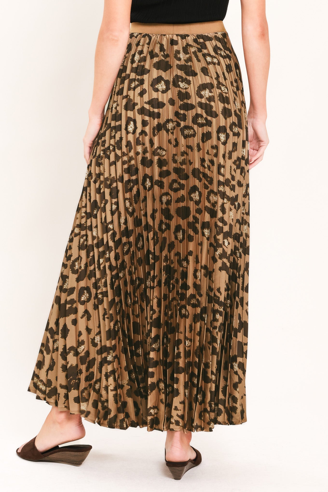 Golden Leopard Pleated Maxi Skirt