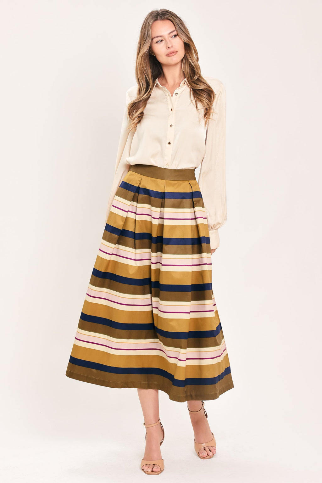 Saffron Stripe Whisper Full Midi Skirt