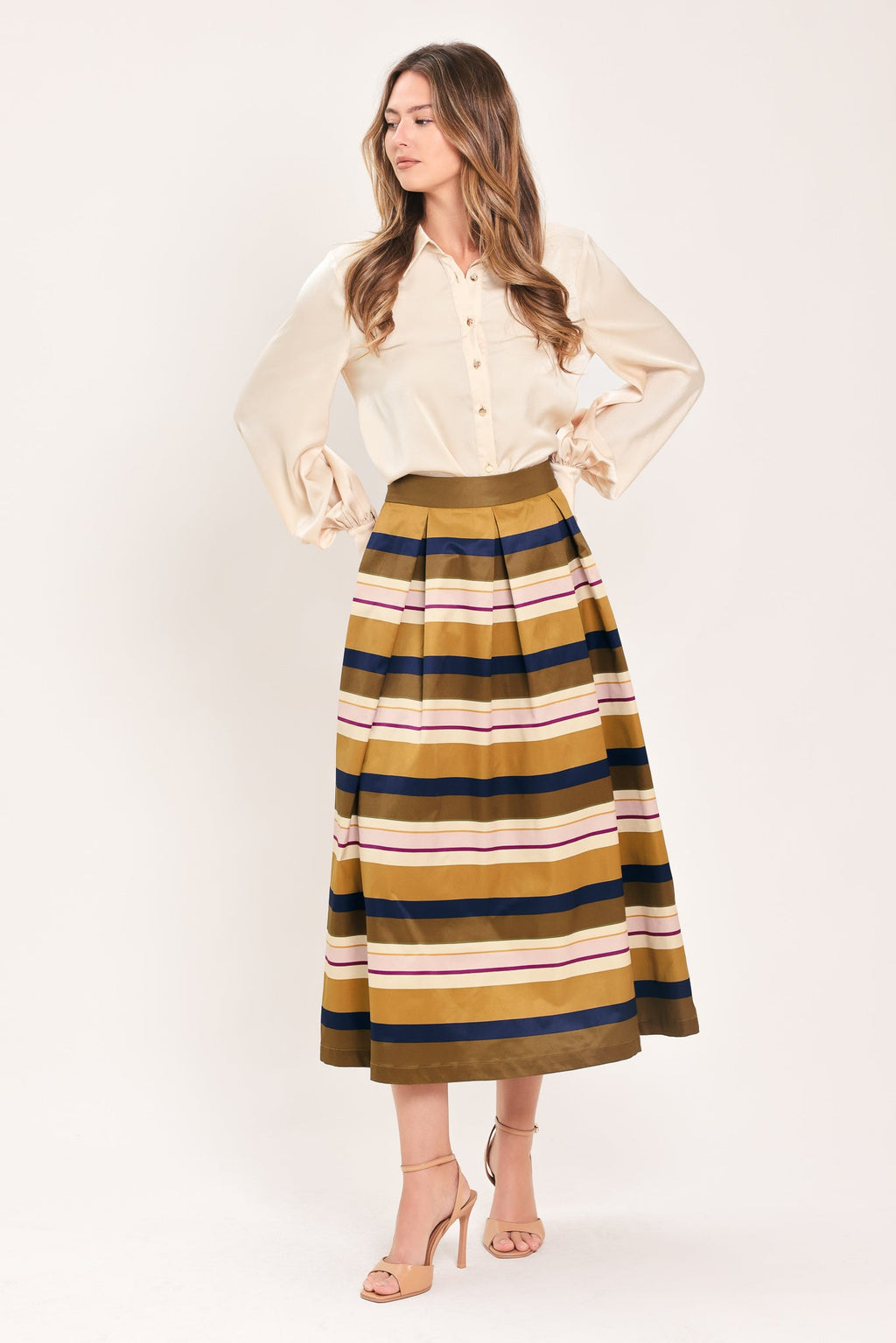 Saffron Stripe Whisper Full Midi Skirt