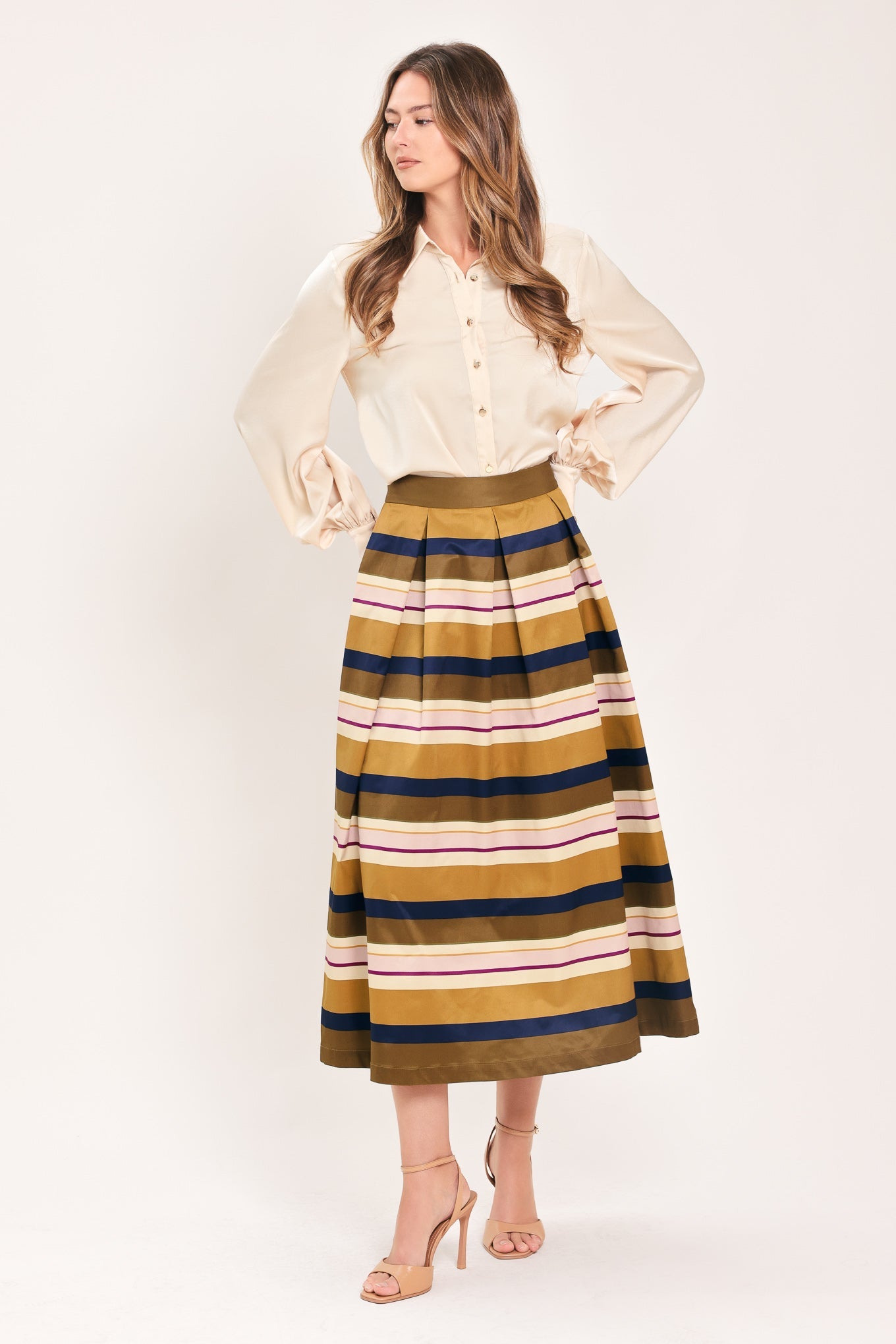 Saffron Stripe Whisper Full Midi Skirt