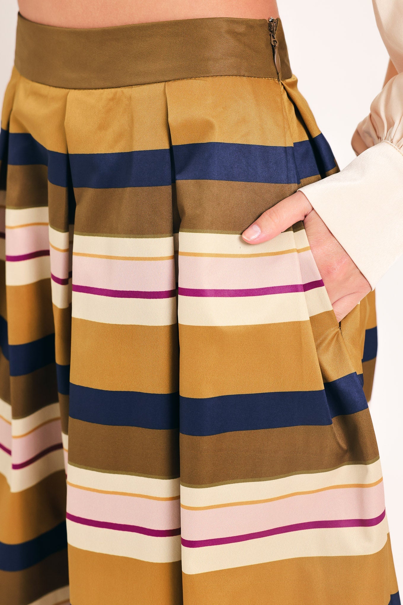 Saffron Stripe Whisper Full Midi Skirt