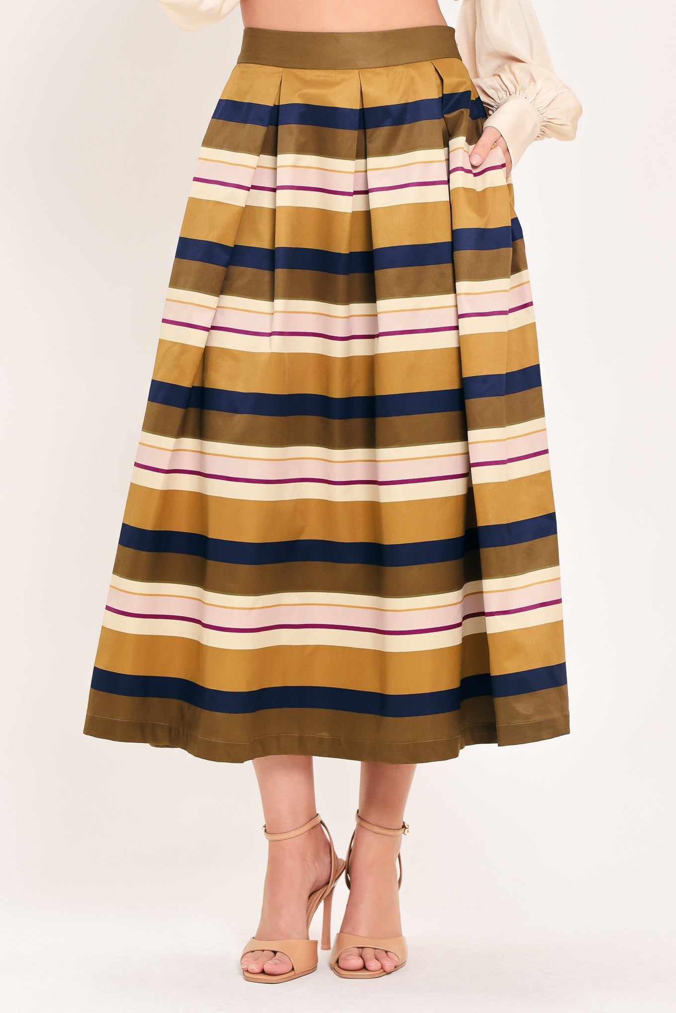 Saffron Stripe Whisper Full Midi Skirt