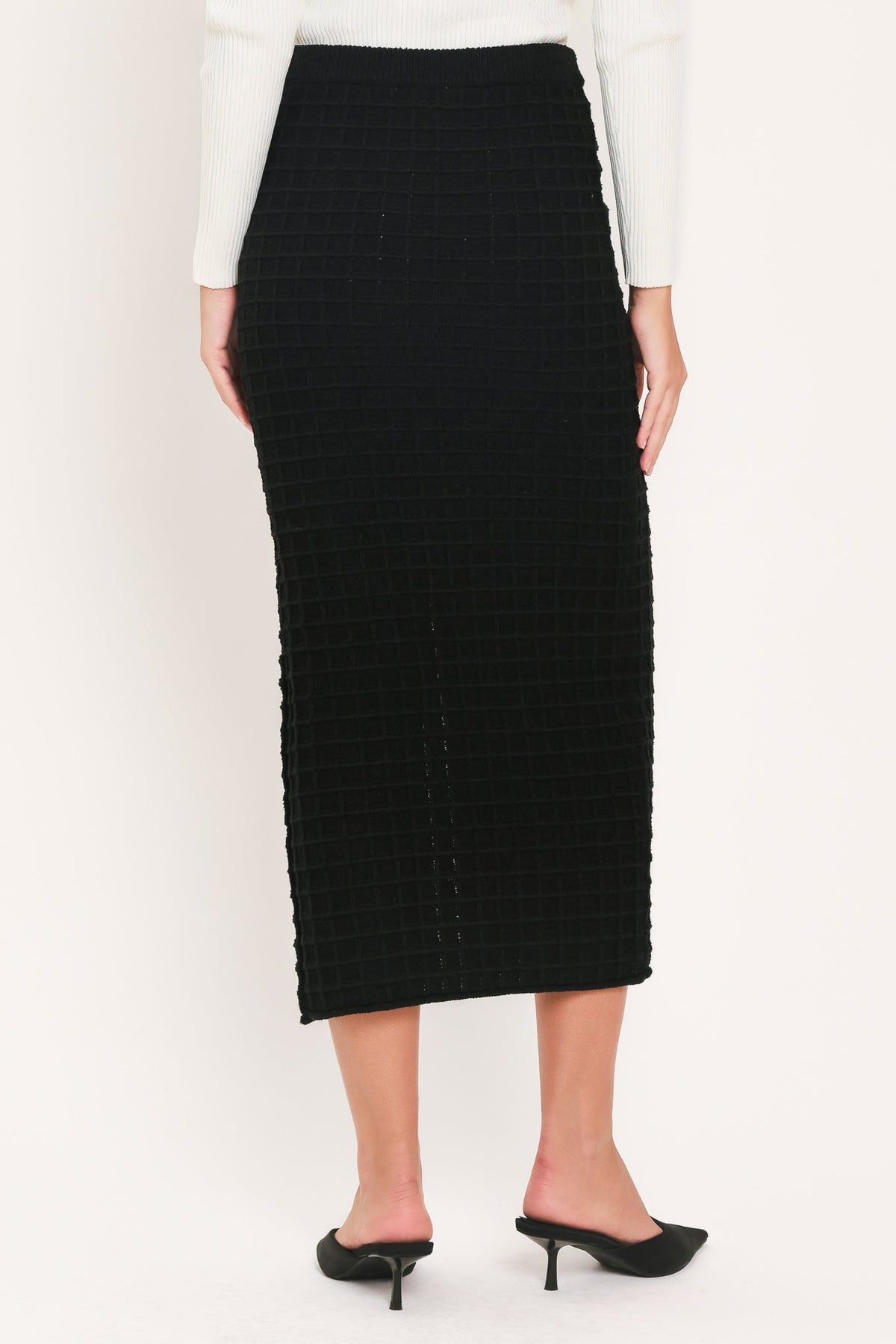Polished Moment Jewel-Button Slit Sweater Midi Skirt