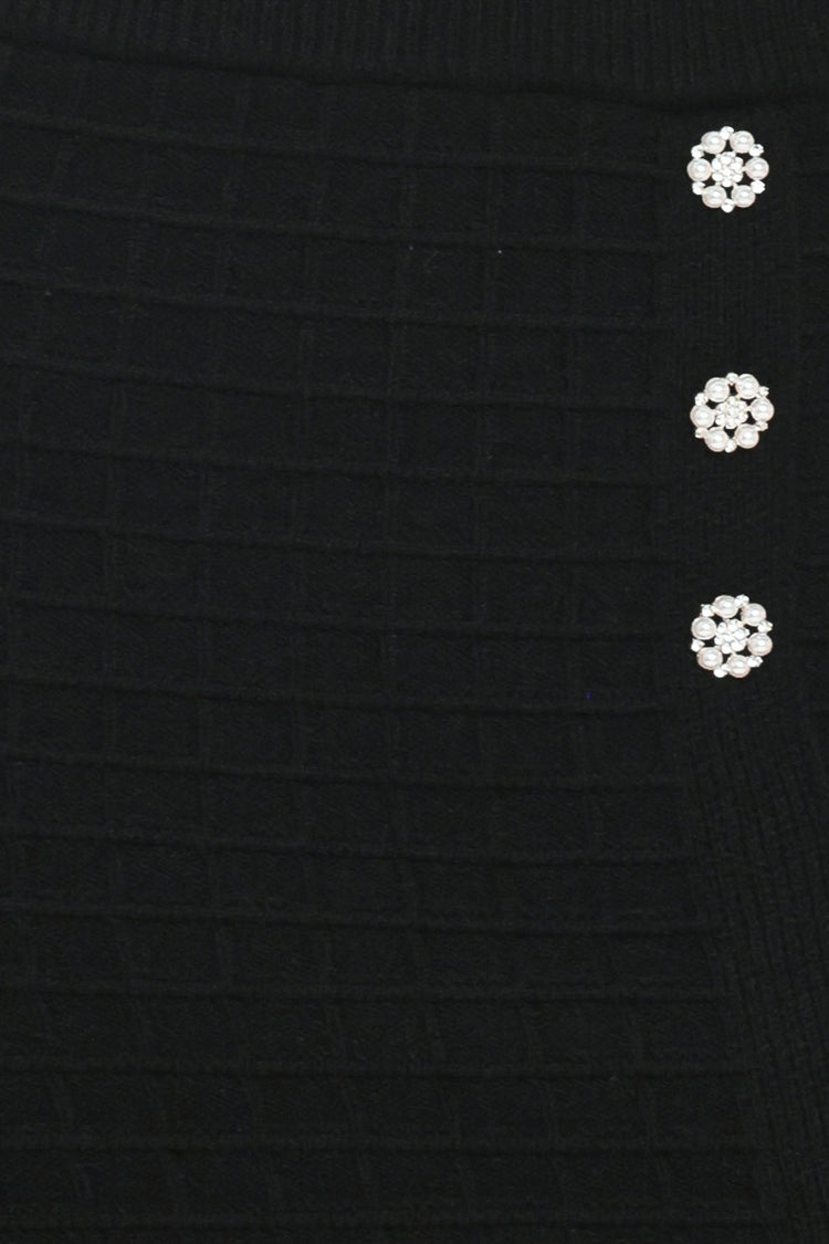 Polished Moment Jewel-Button Slit Sweater Midi Skirt