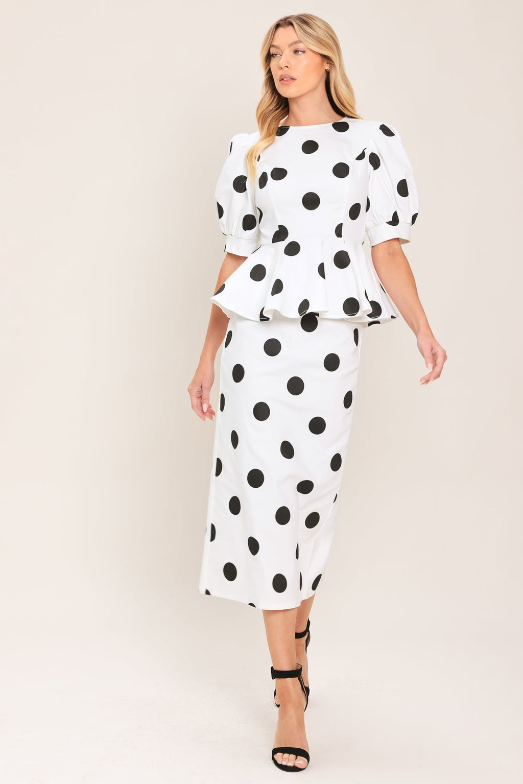 Retro Polka Dot Midi Pencil Skirt