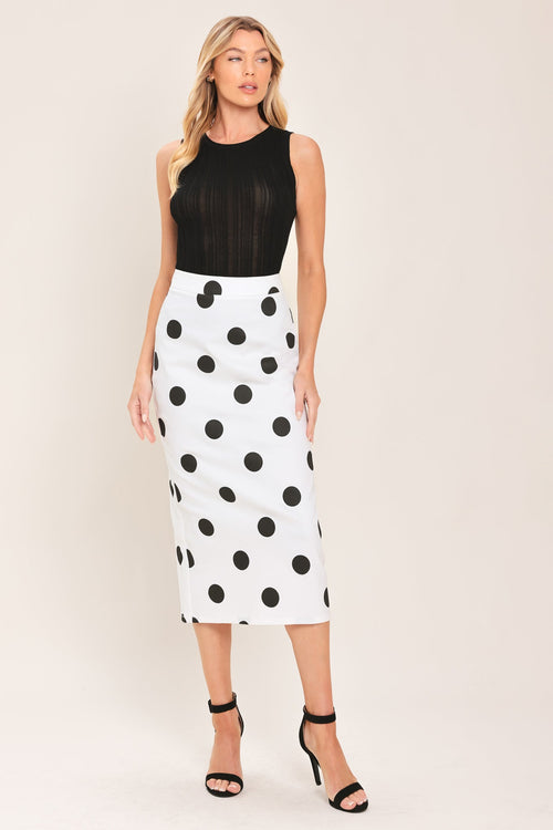 Retro Polka Dot Midi Pencil Skirt