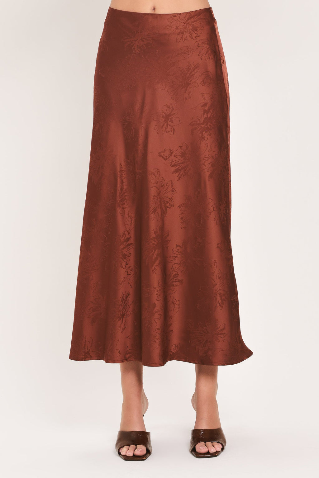 Burgundy Dynasty Jacquard Satin Midi Skirt