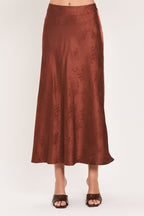 Burgundy Dynasty Jacquard Satin Midi Skirt