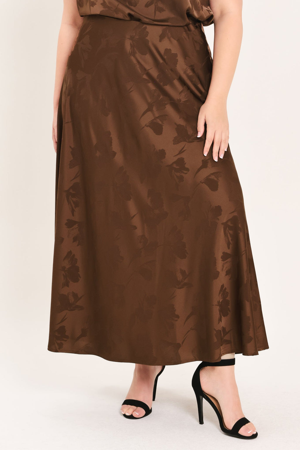Chocolate Floral Jacquard Midi Skirt