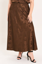 Chocolate Floral Jacquard Midi Skirt