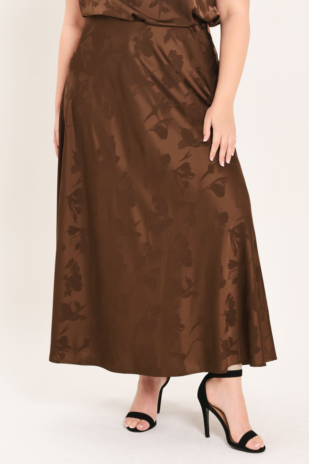 Chocolate Floral Jacquard Midi Skirt
