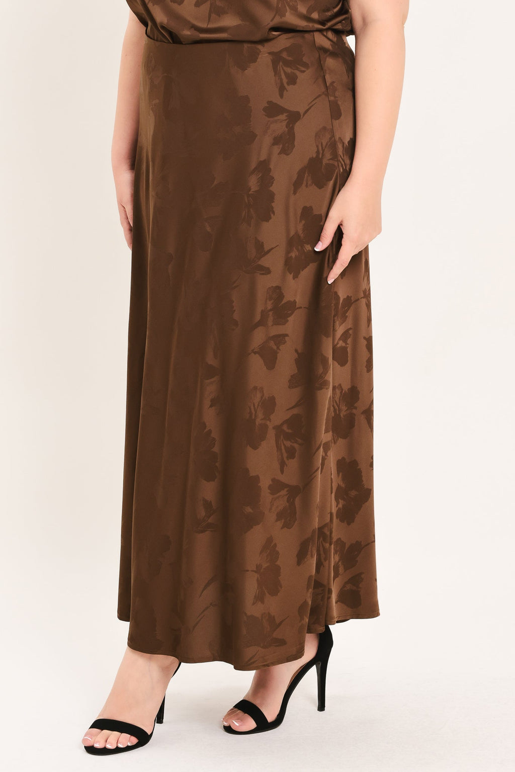 Chocolate Floral Jacquard Midi Skirt