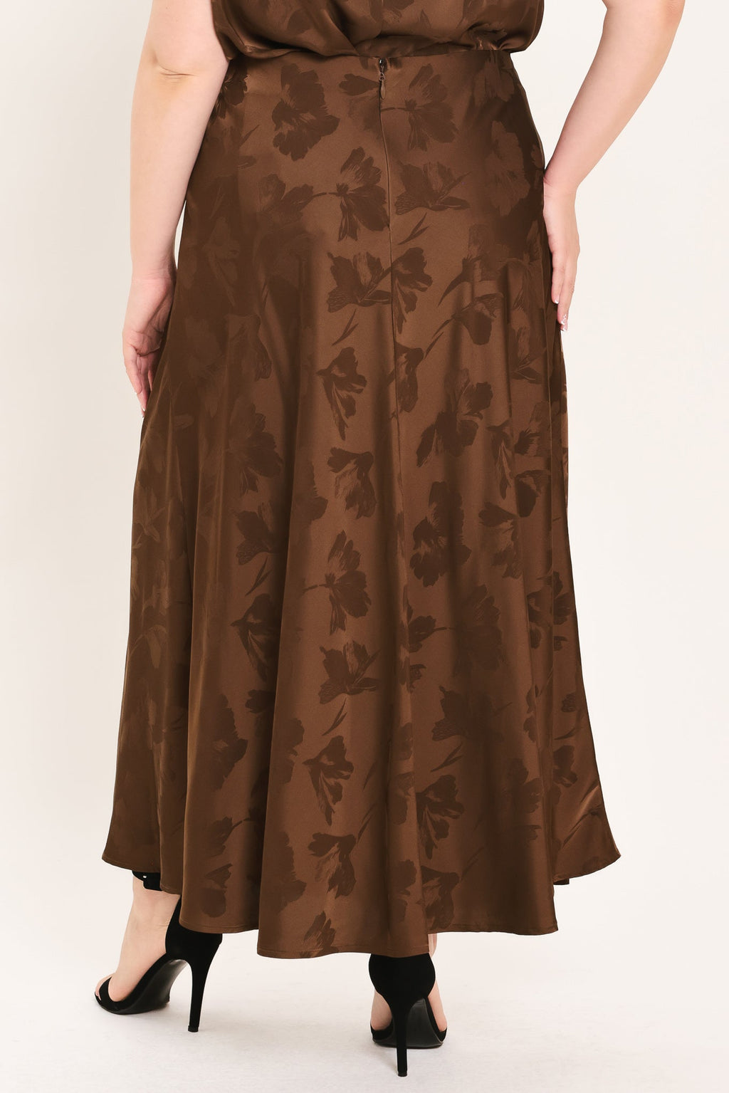 Chocolate Floral Jacquard Midi Skirt