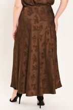 Chocolate Floral Jacquard Midi Skirt