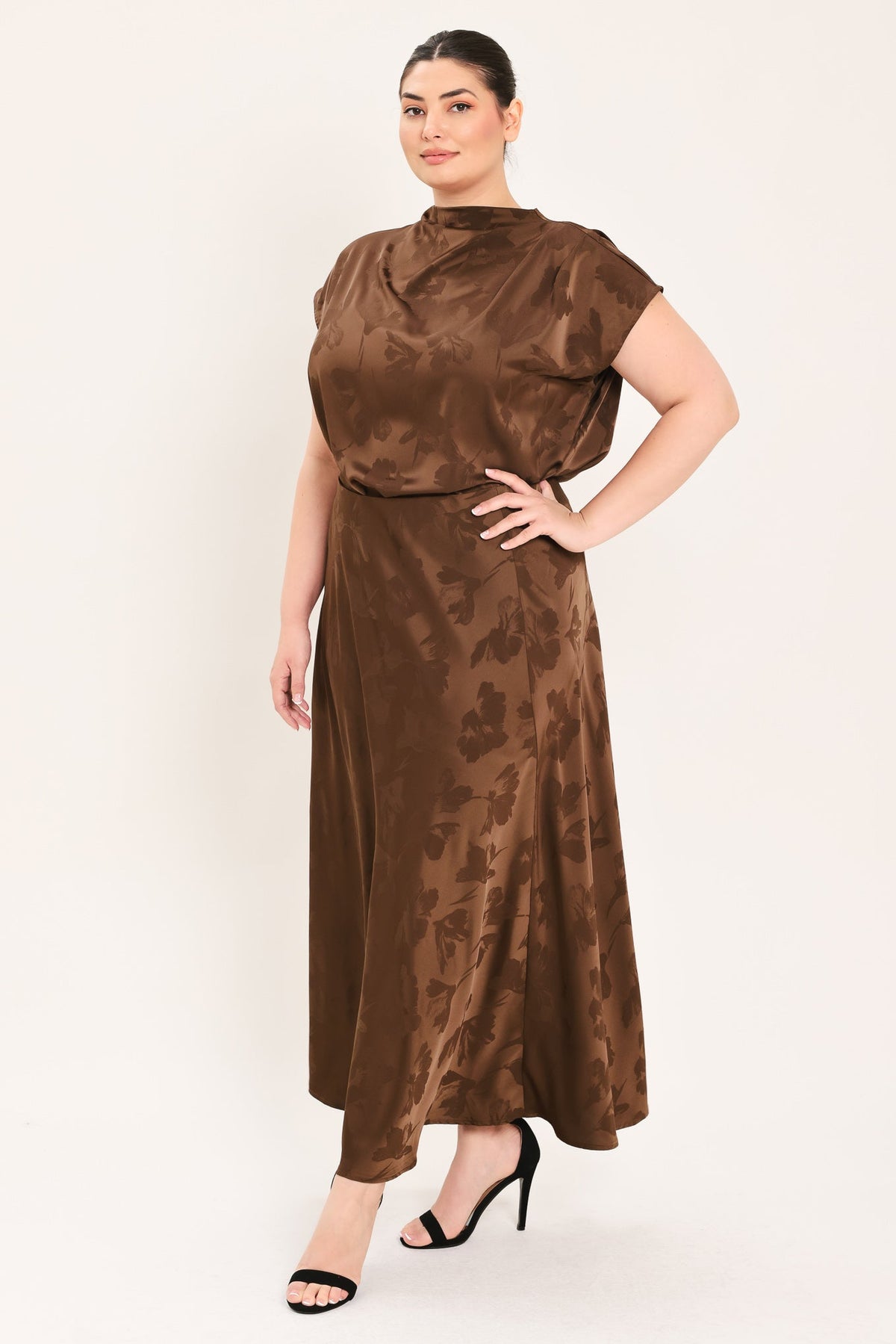Chocolate Floral Jacquard Midi Skirt