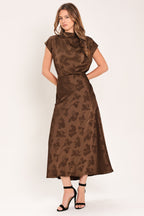Chocolate Floral Jacquard Midi Skirt