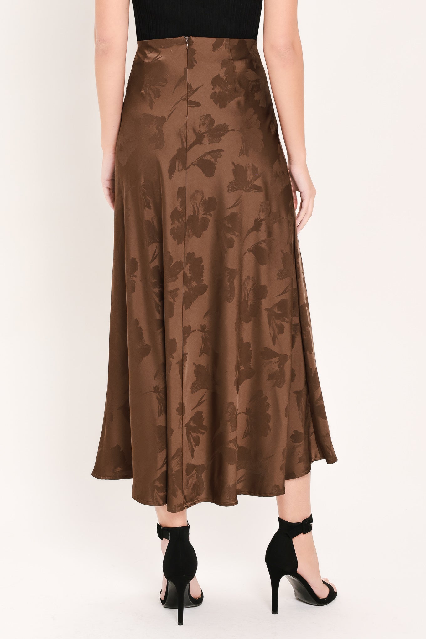 Chocolate Floral Jacquard Midi Skirt