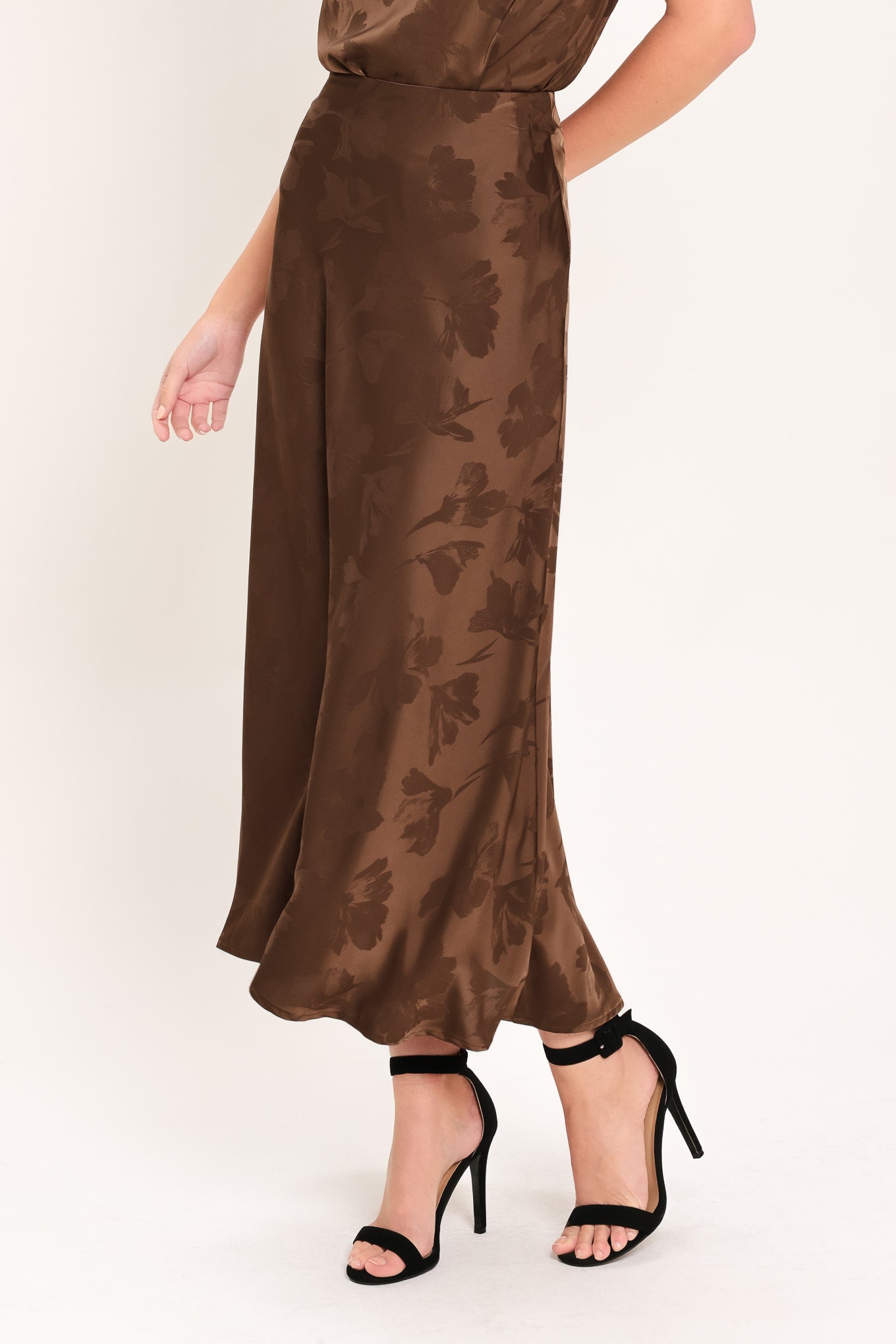 Chocolate Floral Jacquard Midi Skirt