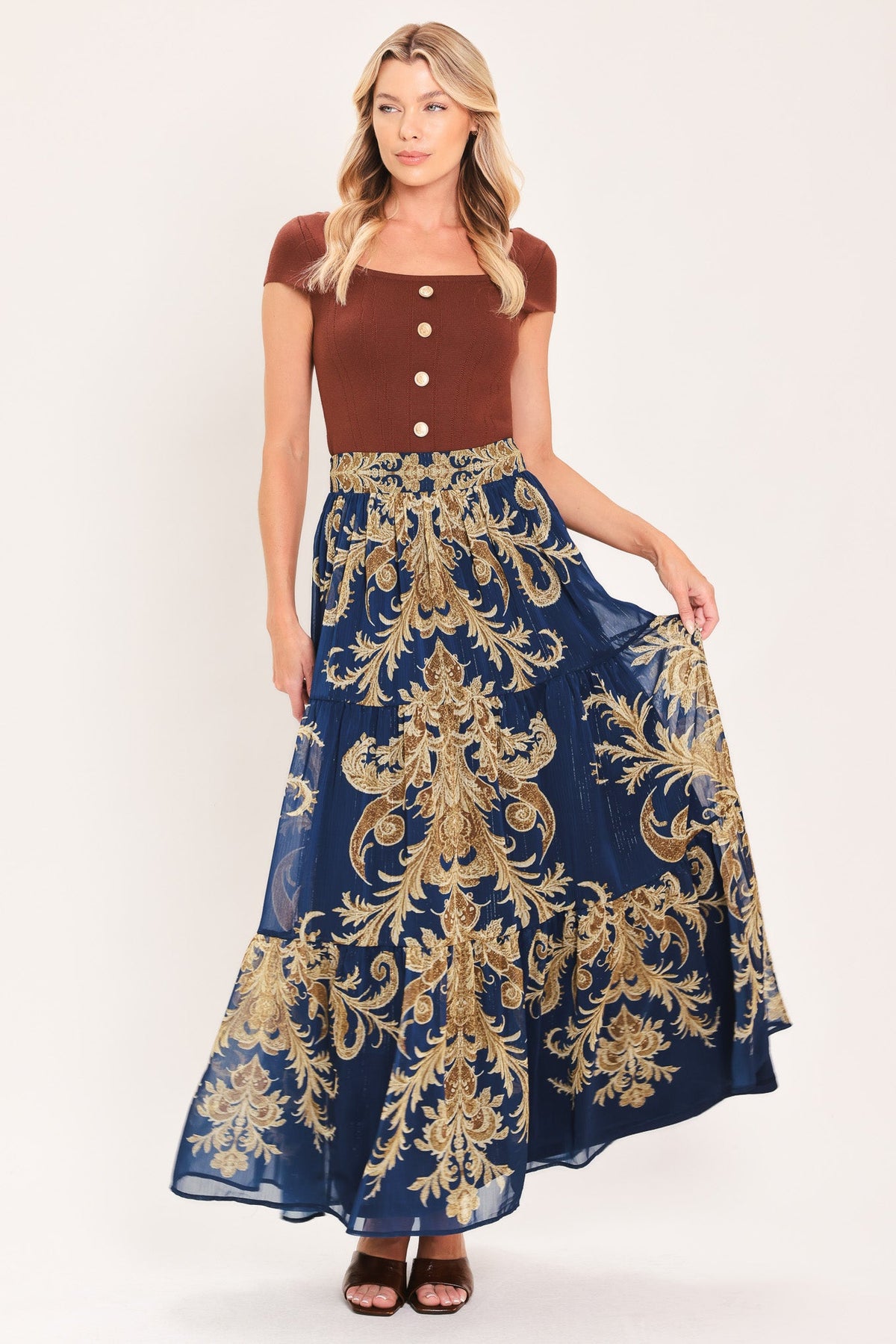 Midnight Heritage Flow Maxi Skirt