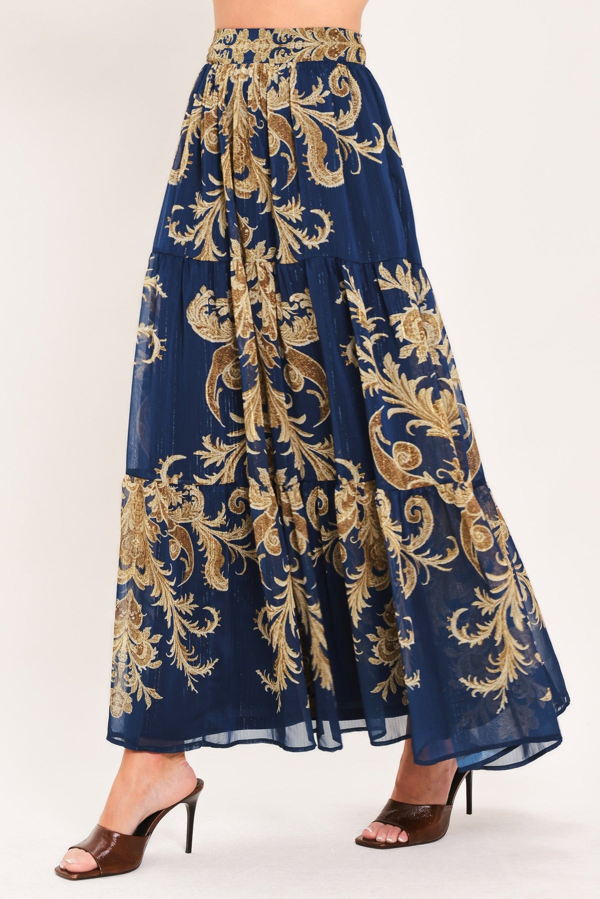 Midnight Heritage Flow Maxi Skirt