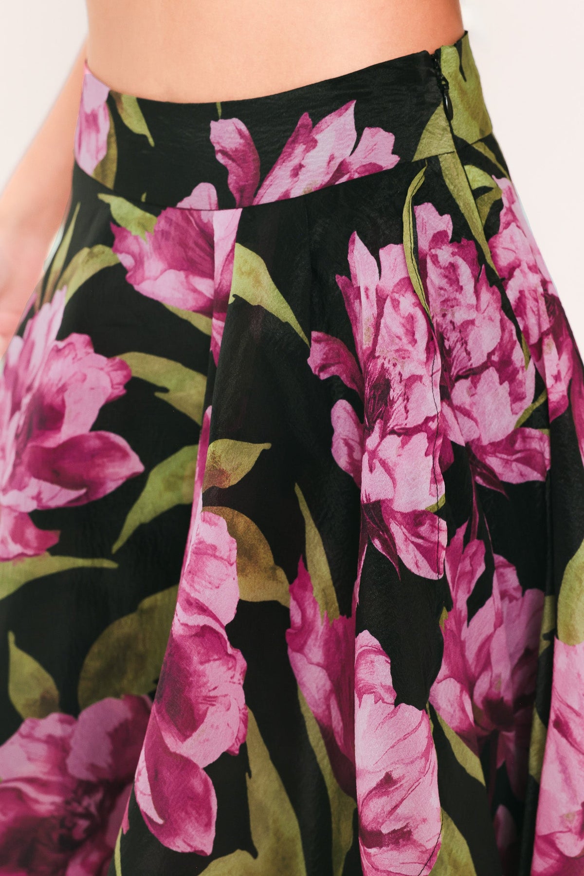 Noir Garden Black Printed Full-Circle Maxi Skirt