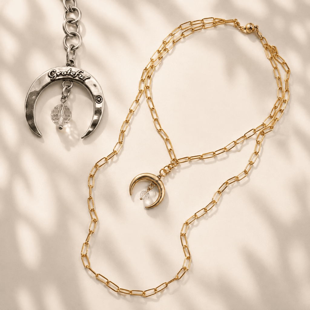 Grateful Crescent Moon Klink Necklace