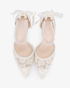 Wedding Lace Heels with Double Pearls Ankle Strap