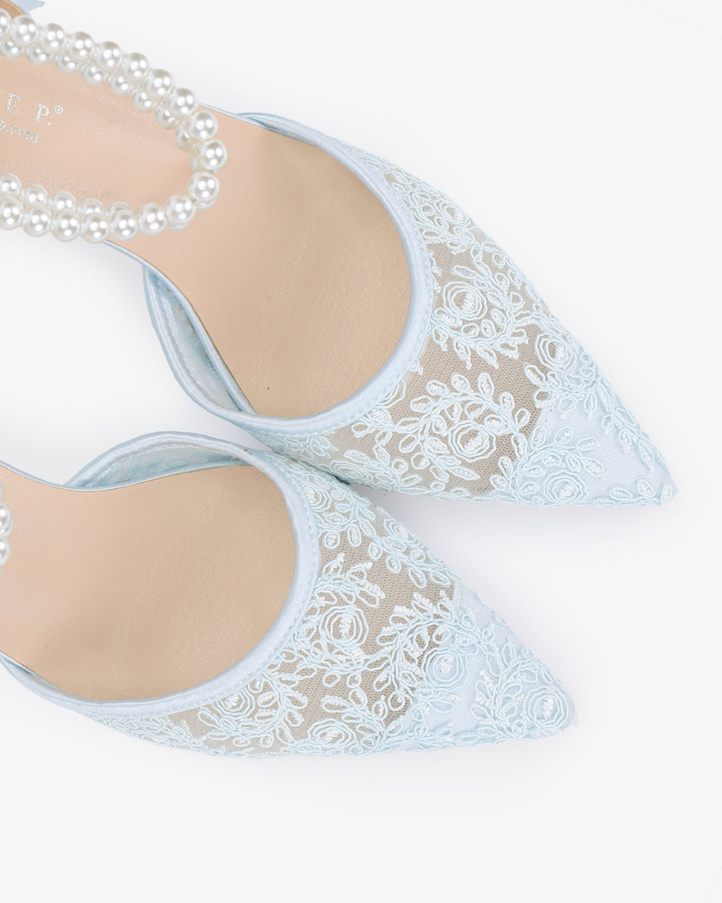 Wedding Lace Heels with Double Pearls Ankle Strap