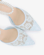 Wedding Lace Heels with Double Pearls Ankle Strap