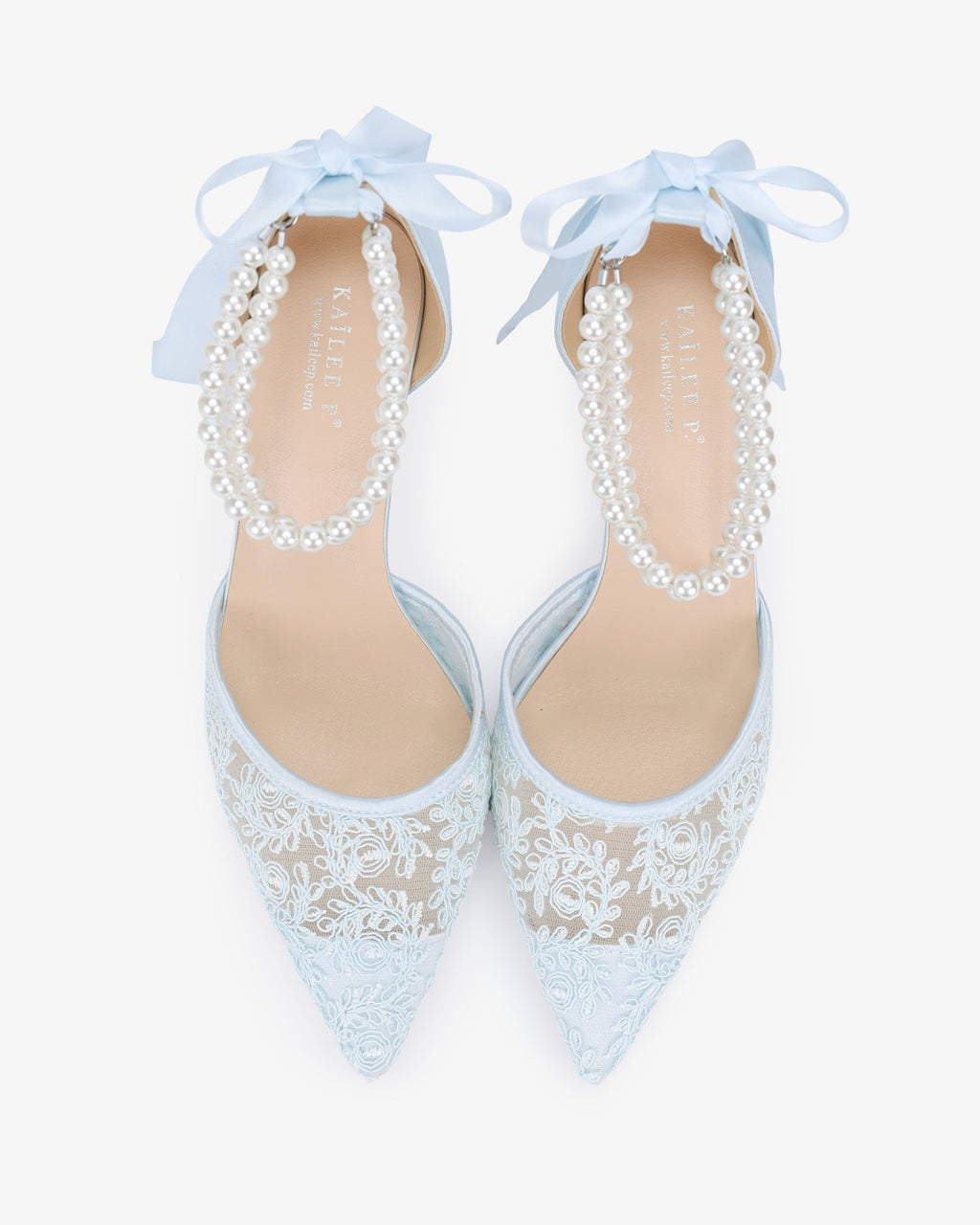 Wedding Lace Heels with Double Pearls Ankle Strap