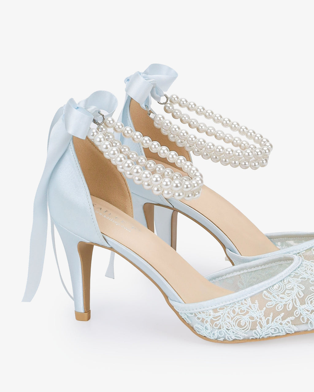 Wedding Lace Heels with Double Pearls Ankle Strap