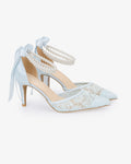 Wedding Lace Heels with Double Pearls Ankle Strap
