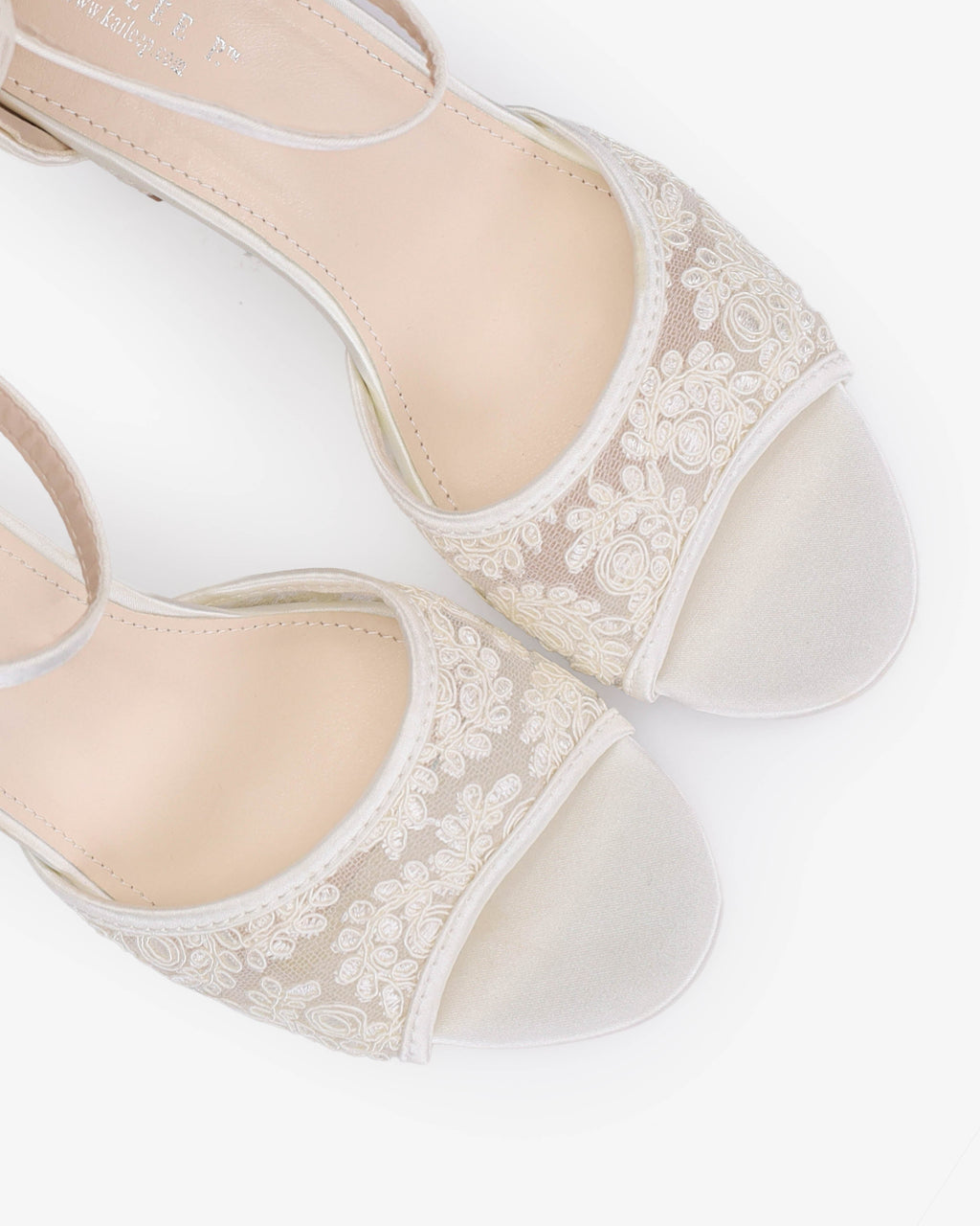 Crochet Lace Block Heel Sandals with Tulle Back Bow