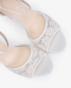 Crochet Lace Block Heel Sandals with Tulle Back Bow