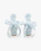 Satin Pointy Toe Low Block Heels Wedding Shoes with Wrapped Ribbon Tie