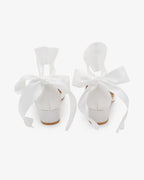 Satin Pointy Toe Low Block Heels Wedding Shoes with Wrapped Ribbon Tie