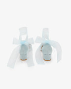Satin Pointy Toe Low Block Heels Wedding Shoes with Wrapped Ribbon Tie
